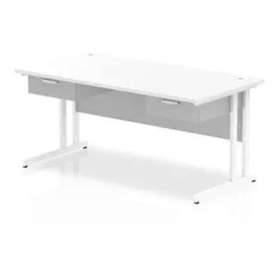 Impulse 1600x800 Desk White Top White Cantilever 2x1 Drawer Fixed Peds