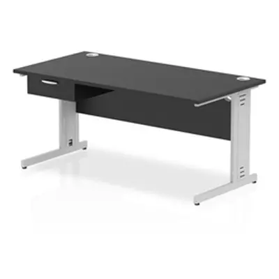 Impulse 1600x800 Desk Black/Silver Cable Managed Leg 1 Dr Fixed Ped