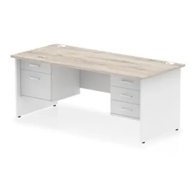 Impulse 1800x800 Desk Grey Oak/White Panel End 2 & 3 Drawer Fixed Ped