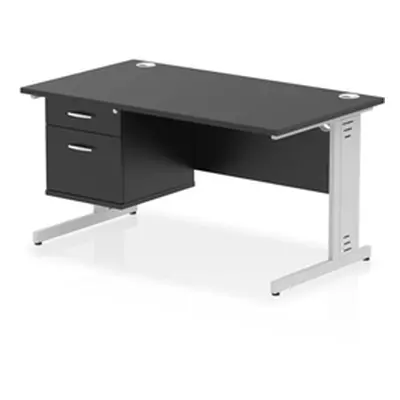 Impulse 1400x800 Desk Black/Silver Cable Managed Leg 2 Dr Fixed Ped