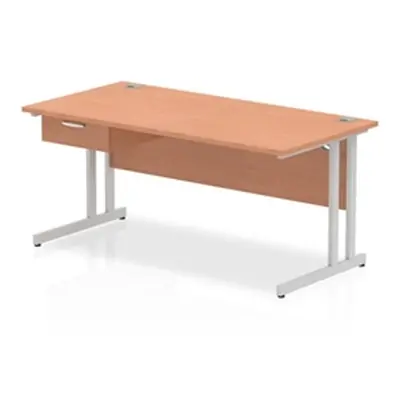 Impulse 1600x800 Desk Beech/Silver Cantilever Leg 1x1 Drawer Fixed Ped