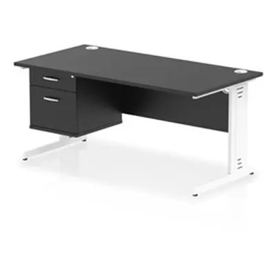 Impulse 1600x800 Desk Black/White Cable Managed Leg 2 Dr Fixed Ped