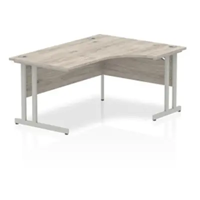 Impulse 1600mm Right Crescent Desk Grey Oak Top Silver Cantilever Leg