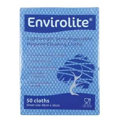 Envirolite 480x360mm Blue Lightweight All Purpose Cloths (50 Pack)