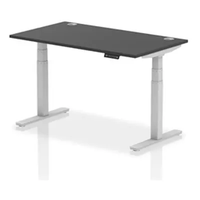 Air 1400x800mm Height Adjustable Desk Black Top Cable Ports Silver Leg