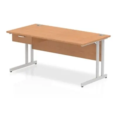 Impulse 1600x800 Desk Oak/Silver Cantilever Leg 1x1 Drawer Fixed Ped