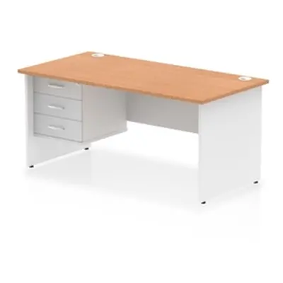 Impulse 1600x800 Desk Oak/White Panel End Leg 1x3 Drawer Fixed Ped