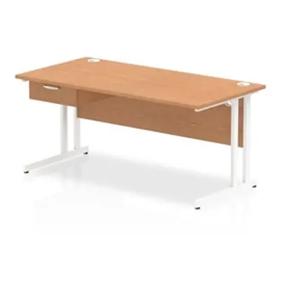 Impulse 1600x800 Desk Oak/White Cantilever Leg 1x1 Drawer Fixed Ped