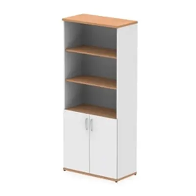 Impulse 2000mm Open Shelves Cupboard Oak and White with White Doors