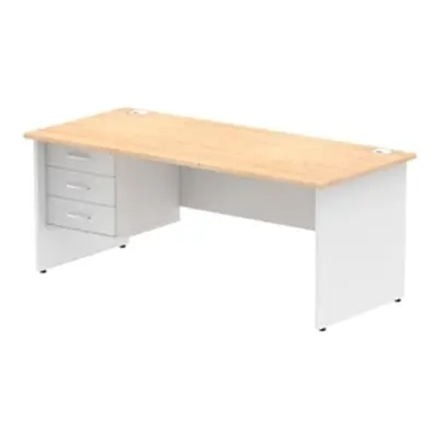 Impulse 1800x800 Desk Maple/White Panel End Leg 1x3 Drawer Fixed Ped