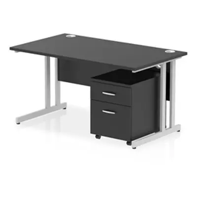 Impulse 1400x800 Desk Black/Silver Cantilever Leg 2 Drawer Mobile Ped