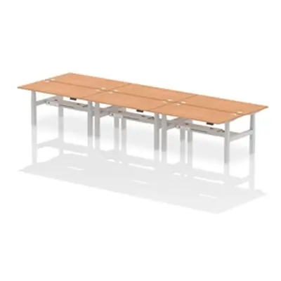 Air B2B 1600x800mm Height Adjustable 6P Bench Desk CP Oak/Silver