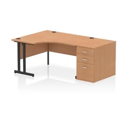 Impulse 1400 LH Crescent Desk Oak Top Black Cantilever 800 Desk Hi Ped