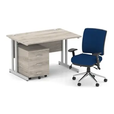 Impulse 1200 Desk Gry Oak/Silver Cantilever 3 Dr Mobile Ped Blue Chair