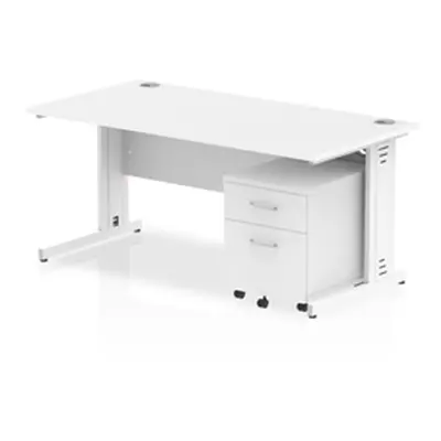 Impulse 1600x800mm Desk White Top White Cable Managed Leg+ Mobile Ped