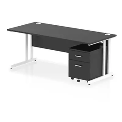 Impulse 1800x800 Desk Black/White Cantilever Leg 2 Drawer Mobile Ped