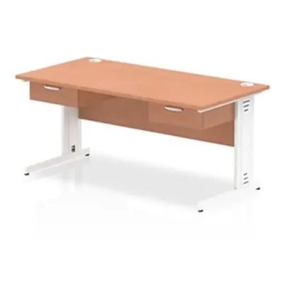 Impulse 1600x800 Desk Beech/White Cable Managed 2x1 Drawer Fixed Ped