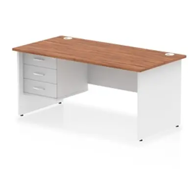 Impulse 1600x800 Desk Walnut/White Panel End Leg 1x3 Drawer Fixed Ped