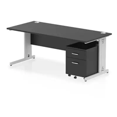 Impulse 1800x800 Desk Black/Silver Cable Managed 2 Drawer Mobile Ped