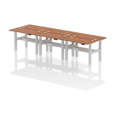 Air B2B 1200x600mm Height Adjustable 6P Bench Desk CP Walnut/Silver