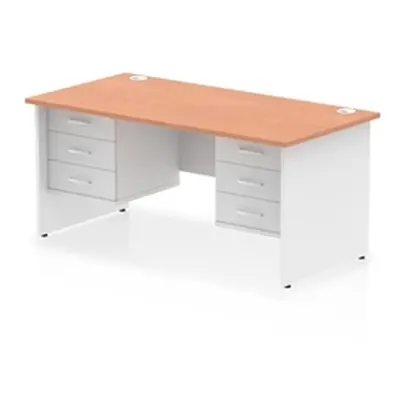 Impulse 1600x800 Desk Beech/White Panel End with 2x3 Drawer Fixed Ped