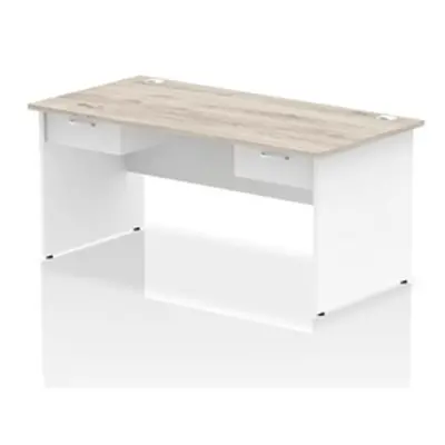 Impulse 1600x800 Desk Grey Oak/White Panel End 2x1 Drawer Fixed Ped