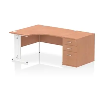 Impulse 1400 LH Crescent Desk Beech/White Cable Managed Leg 800 DH Ped