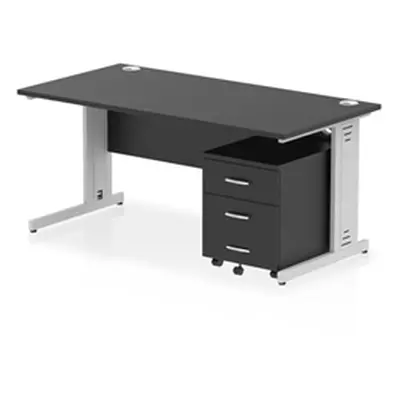 Impulse 1600x800 Desk Black/Silver Cable Managed 3 Drawer Mobile Ped