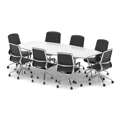 High Gloss 2400mm Writable Boardroom Table White + 8 Executive Chairs