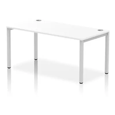 Impulse Bench Single Row 1600 Silver Frame Office Bench Desk White