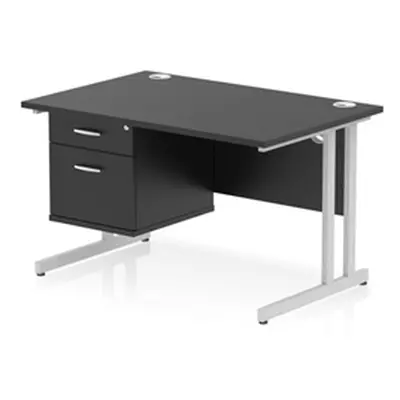 Impulse 1200x800 Desk Black/Silver Cantilever Leg 1x2 Drawer Fixed Ped