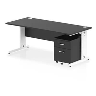 Impulse 1800x800 Desk Black/White Cable Managed 2 Drawer Mobile Ped