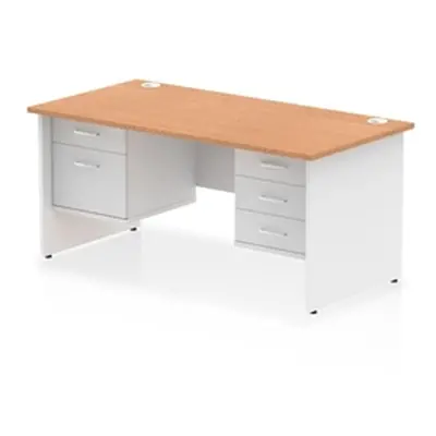 Impulse 1600x800 Desk Oak/White Panel End 1x2 and 1x3 Drawer Fixed Ped