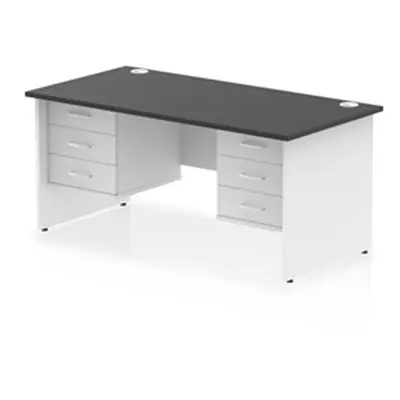 Impulse 1600x800 Desk Black/White Panel End with 2x3 Drawer Fixed Ped