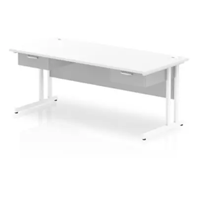 Impulse 1800x800 Desk White/White Cantilever Leg 2x1 Drawer Fixed Peds