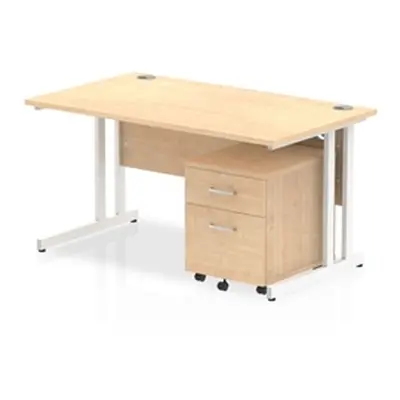 Impulse 1400x800mm Desk Maple Top White Cantilever Leg and Mobile Ped