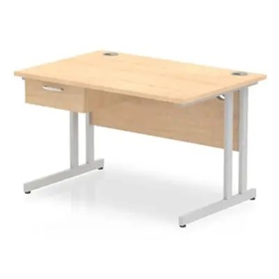 Impulse 1200x800 Desk Maple/Silver Cantilever Leg 1x1 Drawer Fixed Ped