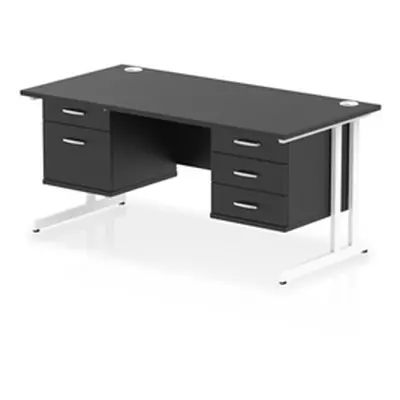 Impulse 1600x800 Desk Black/White Cantilever Leg 2&3 Drawer Fixed Ped