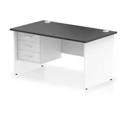 Impulse 1400x800 Desk Black/White Panel End Leg 1x3 Drawer Fixed Ped