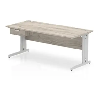 Impulse 1800x800 Desk Grey Oak/Silver Cable Managed Leg 1 Dr Fixed Ped