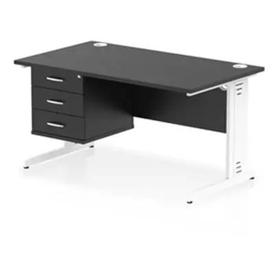 Impulse 1400x800 Desk Black/White Cable Managed Leg 3 Dr Fixed Ped