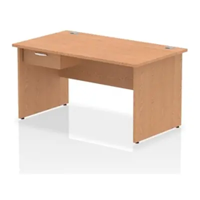 Impulse 1400x800 Desk Oak Top Panel End 1x1 Drawer Fixed Ped