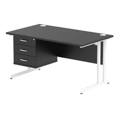 Impulse 1400x800 Desk Black/White Cantilever Leg 1x3 Drawer Fixed Ped