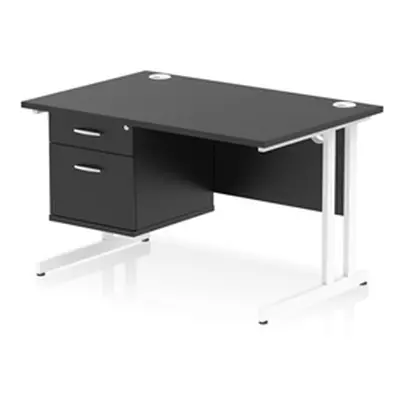 Impulse 1200x800 Desk Black/White Cantilever Leg 1x2 Drawer Fixed Ped