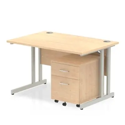 Impulse 1200x800mm Desk Maple Top Silver Cantilever Leg and Mobile Ped