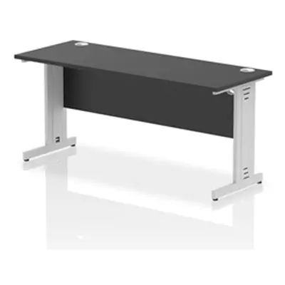 Impulse 1600x600mm Straight Desk Black Top Silver Cable Managed Leg