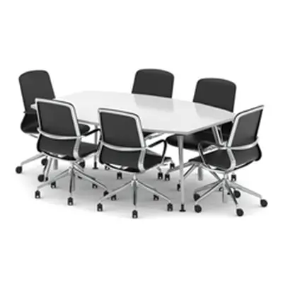 High Gloss 1800mm Writable Boardroom Table White + 6 Executive Chairs