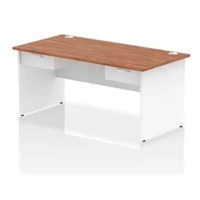 Impulse 1600x800 Desk Walnut/White Panel End 2x1 Drawer Fixed Ped