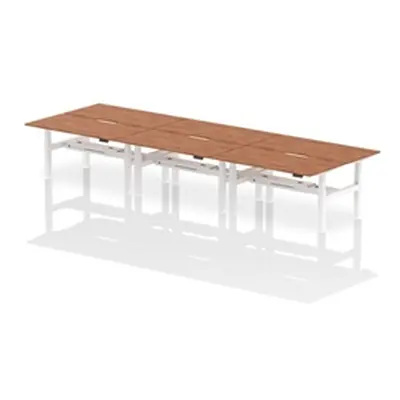 Air B2B 1600x800 Adjustable 6P Bench Desk Scalloped Walnut/White