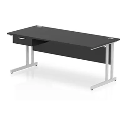 Impulse 1800x800 Desk Black/Silver Cantilever Leg 1x1 Drawer Fixed Ped